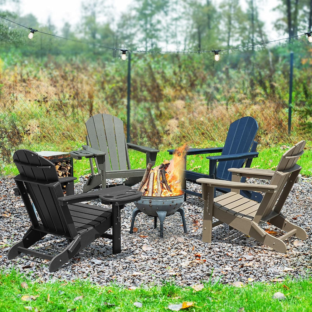 NAVINE Folding Adirondack Chairs Set of 2 with 4-in-1 Cup Holder, Grey