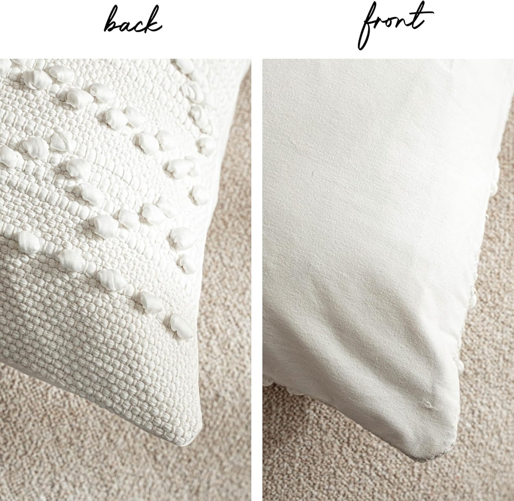 BlissBlush Pure White Decorative Lumbar Pillow Cover 14x36, Boho Long Throw P...