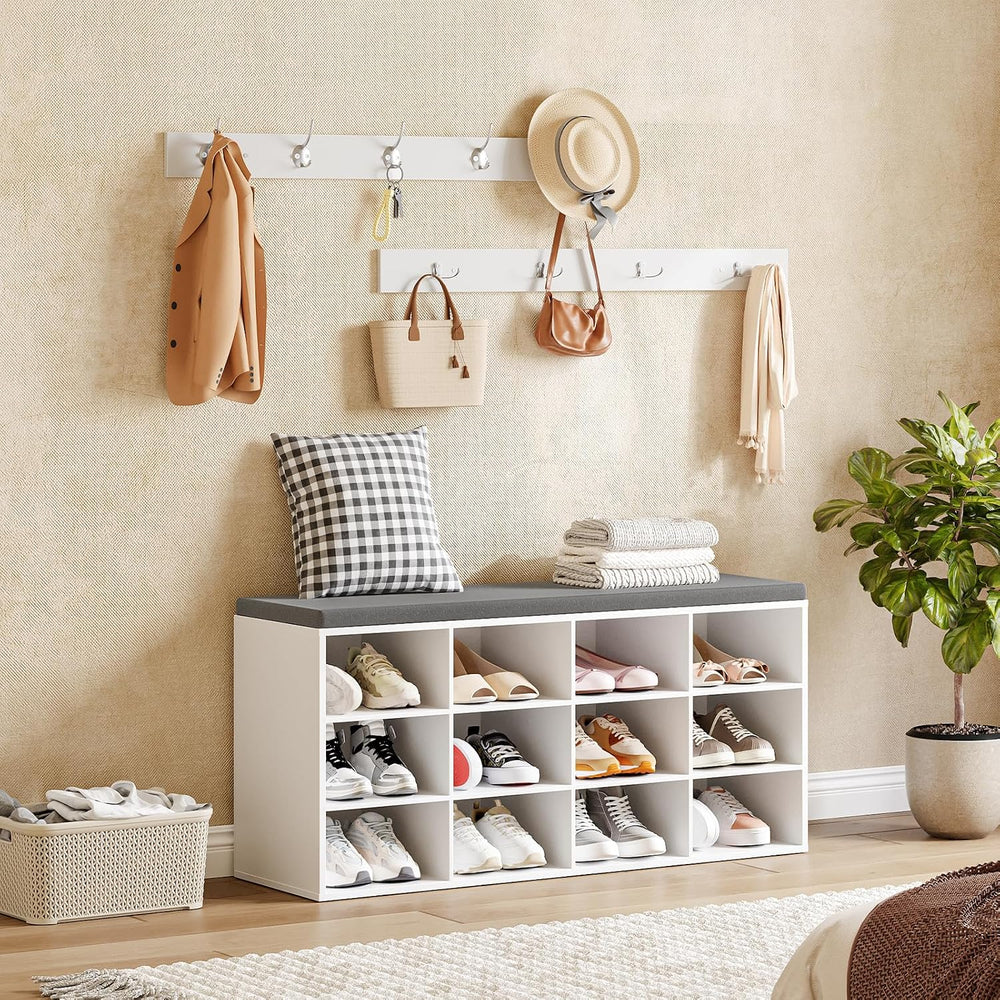 HOOBRO Shoe Storage Bench with Cushion, 39.4" L Entryway Bench with 12 C...