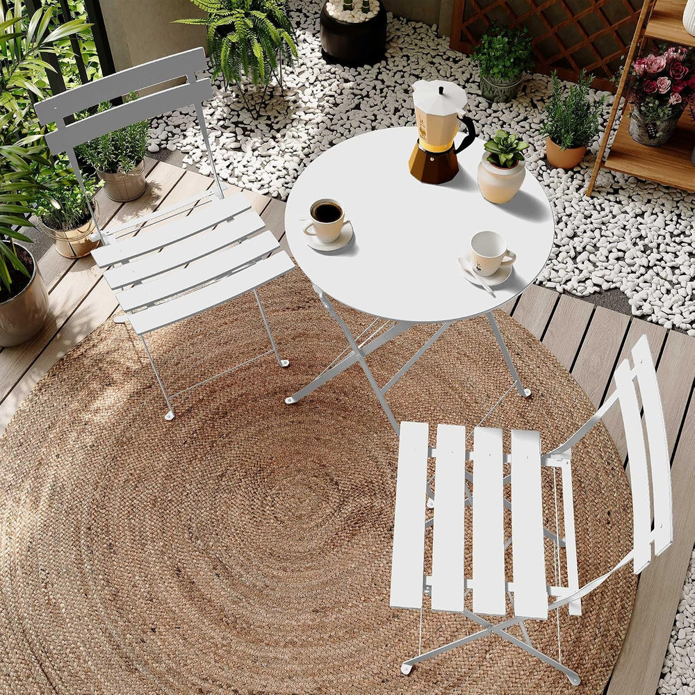 LAUSAINT HOME 3-Piece Steel Folding Bistro Set, Premium Weather-Resistant Pat...