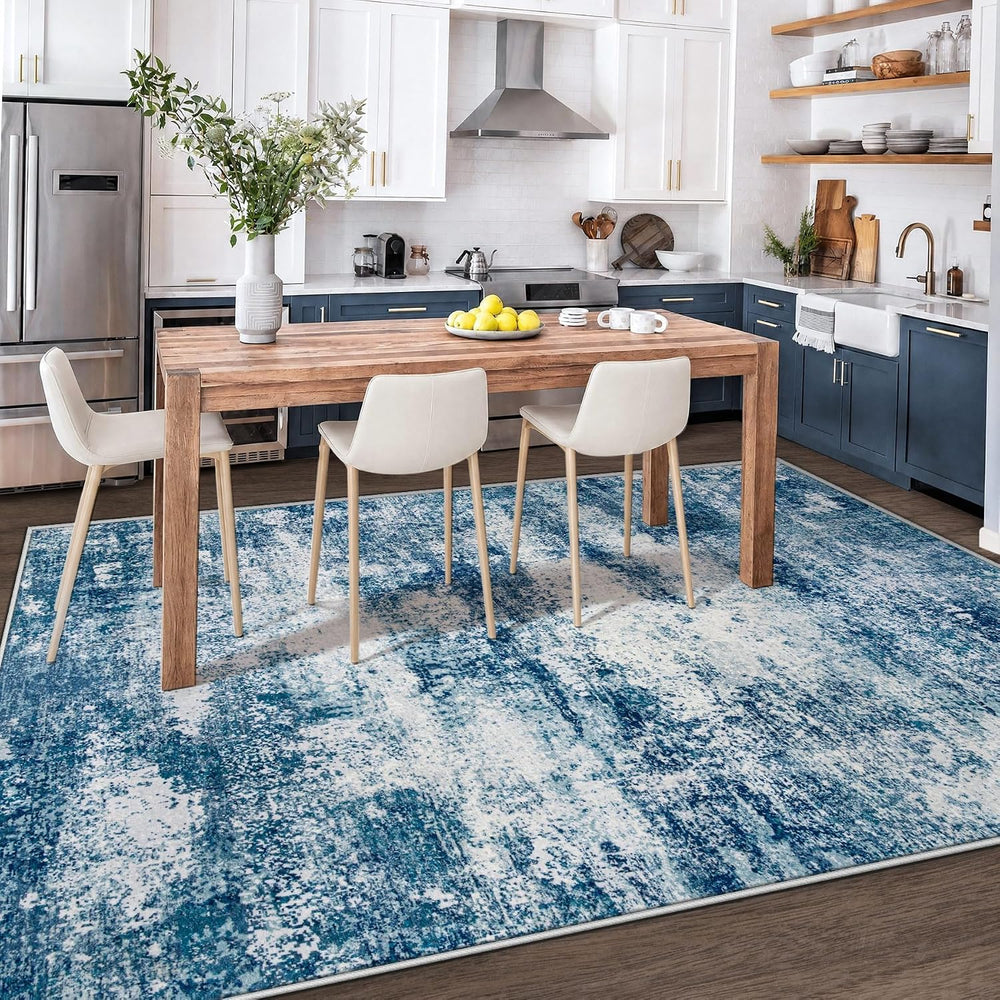 TENGTENGLINK 6x9 Area Rugs for Living Room, Washable Abstract Rug, Blue