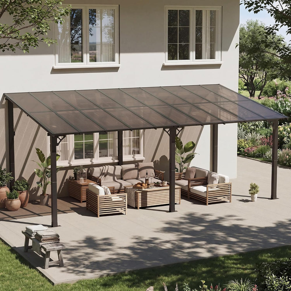 10' X 20' Lean to Gazebo Pergola, Metal Outdoor Gazebos