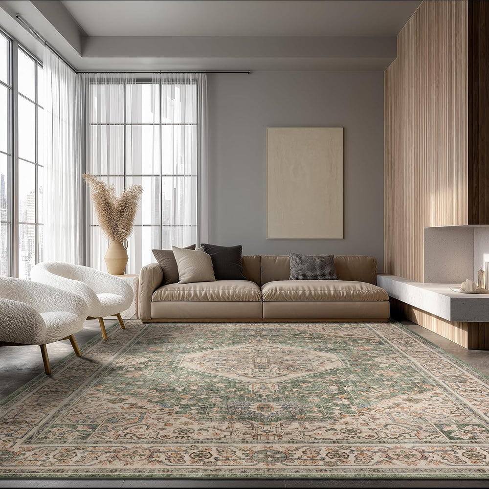 Ruaruarug Washable Area Rug 8×10 for Living Room, Ultra Soft, Celadon