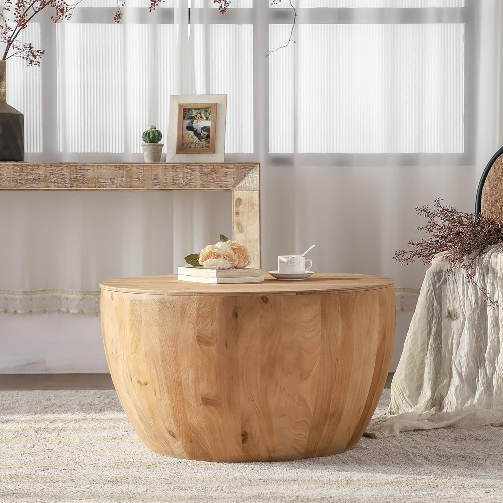 31.50" Coffee Table with Storage, Round Drum Coffee Table for Office, Di...