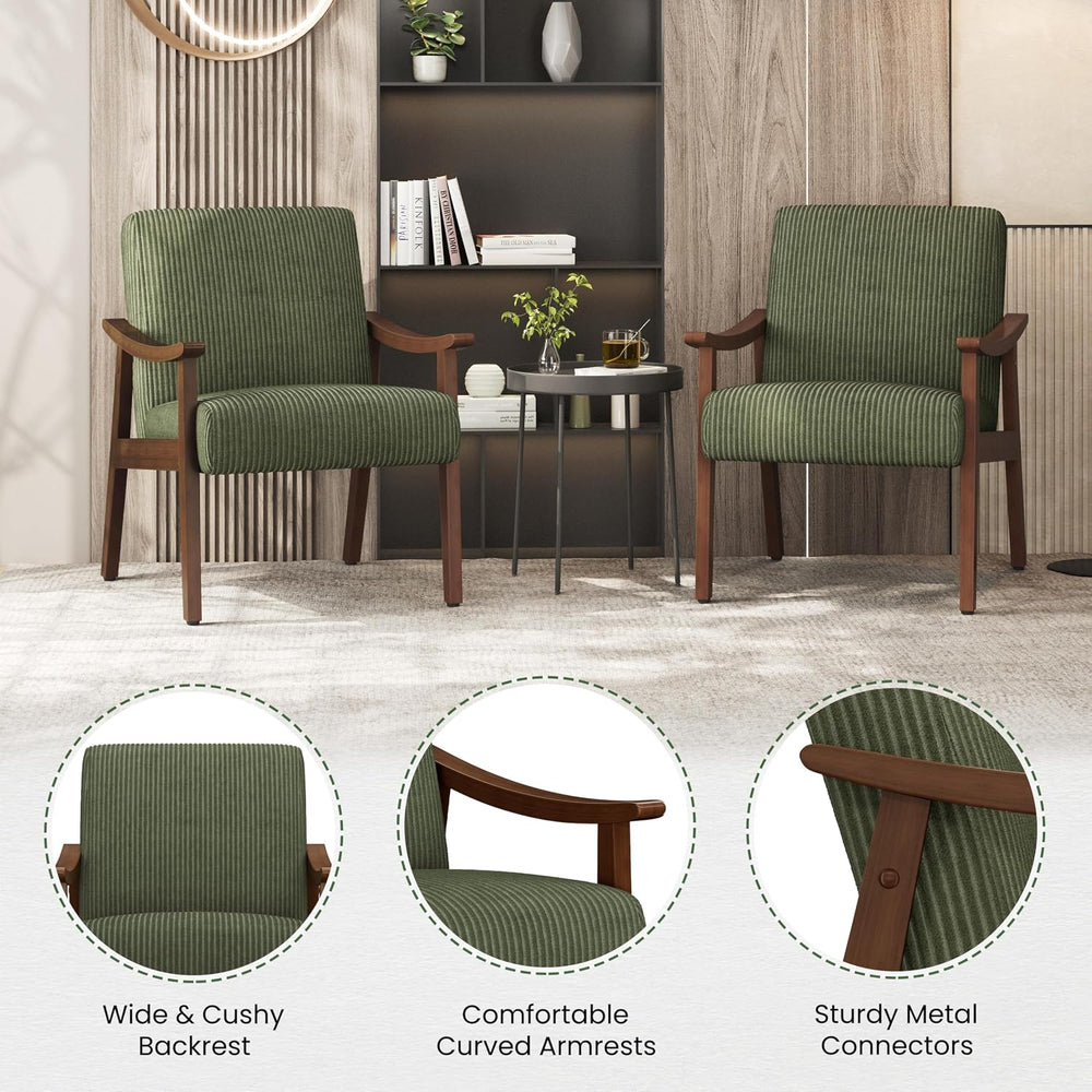 Yaheetech Accent Chairs, Mid-Century Corduroy Fabric Armchairs, Dark Green