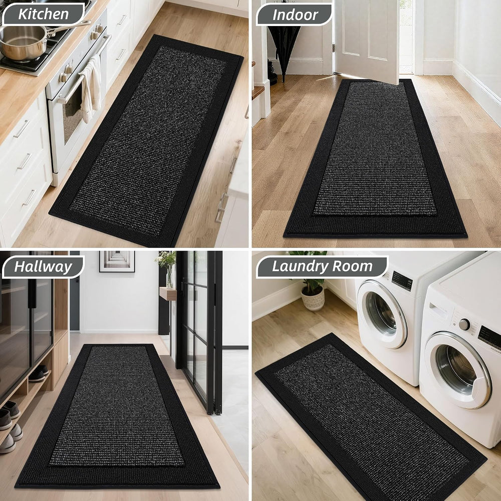 BEQHAUSE Indoor Door Mat 24" x 60", Dirt Trapper Door Mats, Black