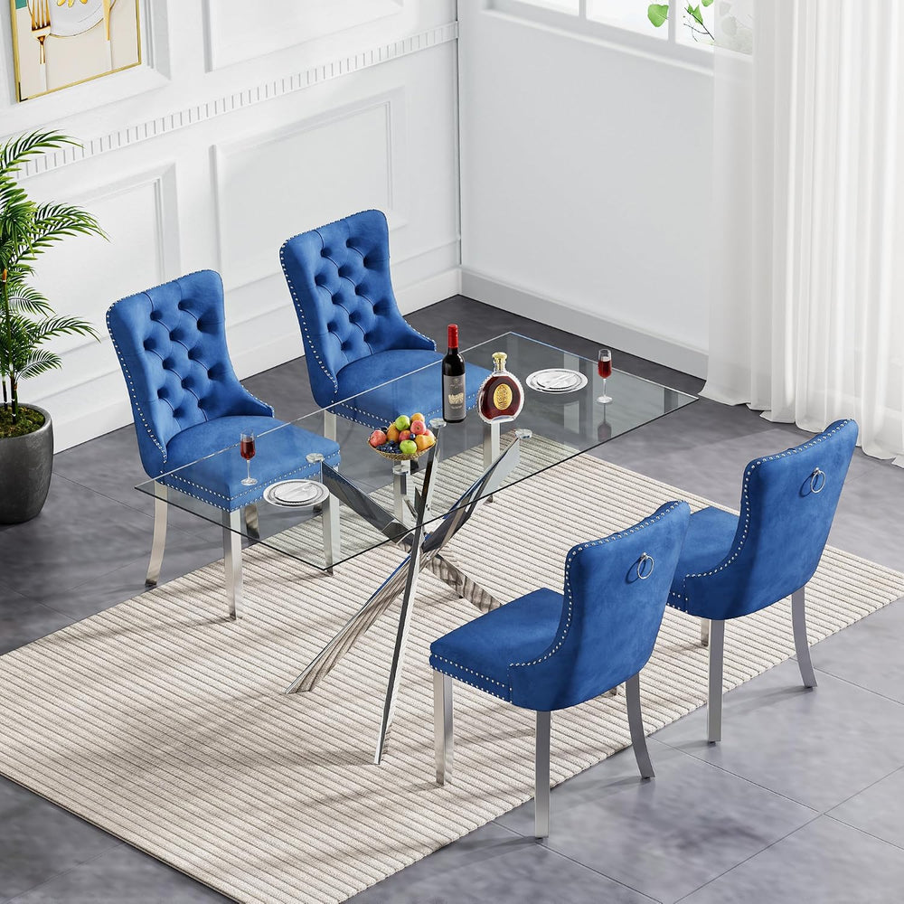 5 Piece Glass Dining Table Set Modern Glass Dining Table Set for 4, 51" ...