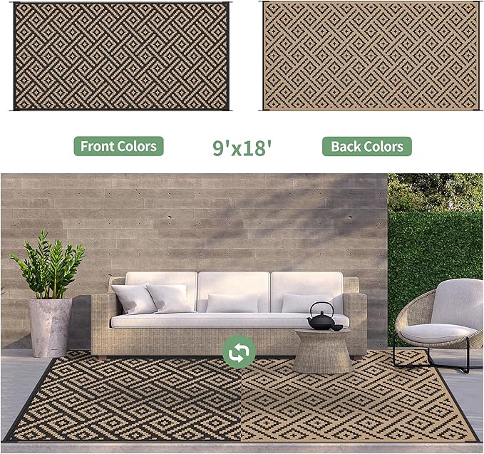 GENIMO Outdoor Rug for Patio Clearance, 9'x18' Waterproof Camping Mat...