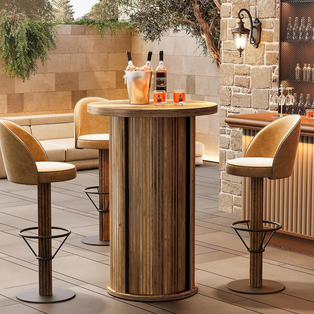 Tribesigns Round Bar Table, 35.4" Rustic Cocktail Table with 3-Tier Hidd...