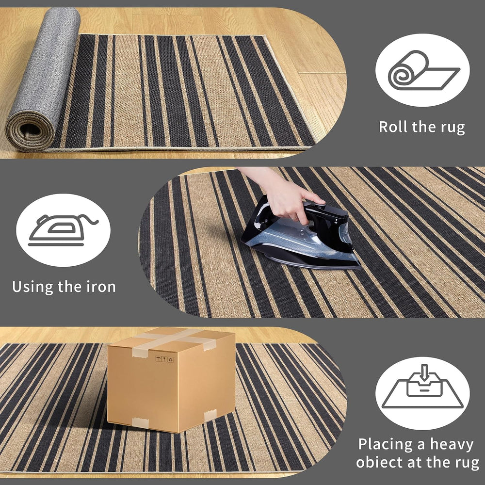 Zeeinx Striped Easy Jute Rug 5x7 Outdoor Patio Rug Neutral Porch Rug
