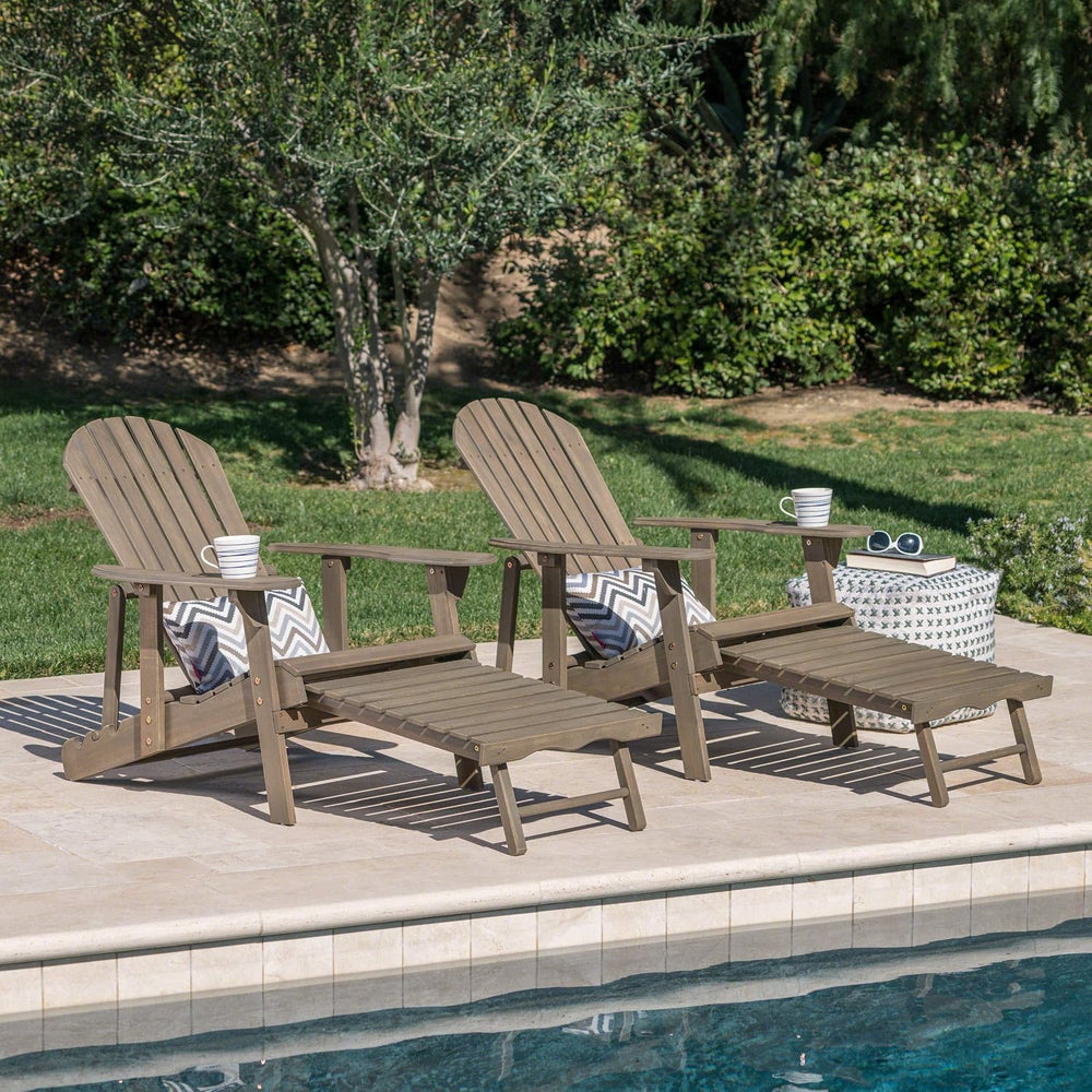 GDFStudio Noble House Hayle Reclining Wood Adirondack Chair w/Footrest (Set o...