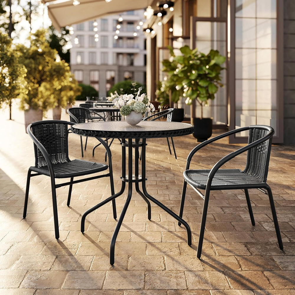 Flash Furniture Modern Rattan Indoor/Outdoor Restaurant Dining Chairs, Stacka...