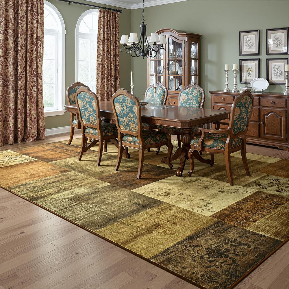 Tepook 6x9 Area Rugs for Living Room, Washable Geometric Brown Bedroom Rug