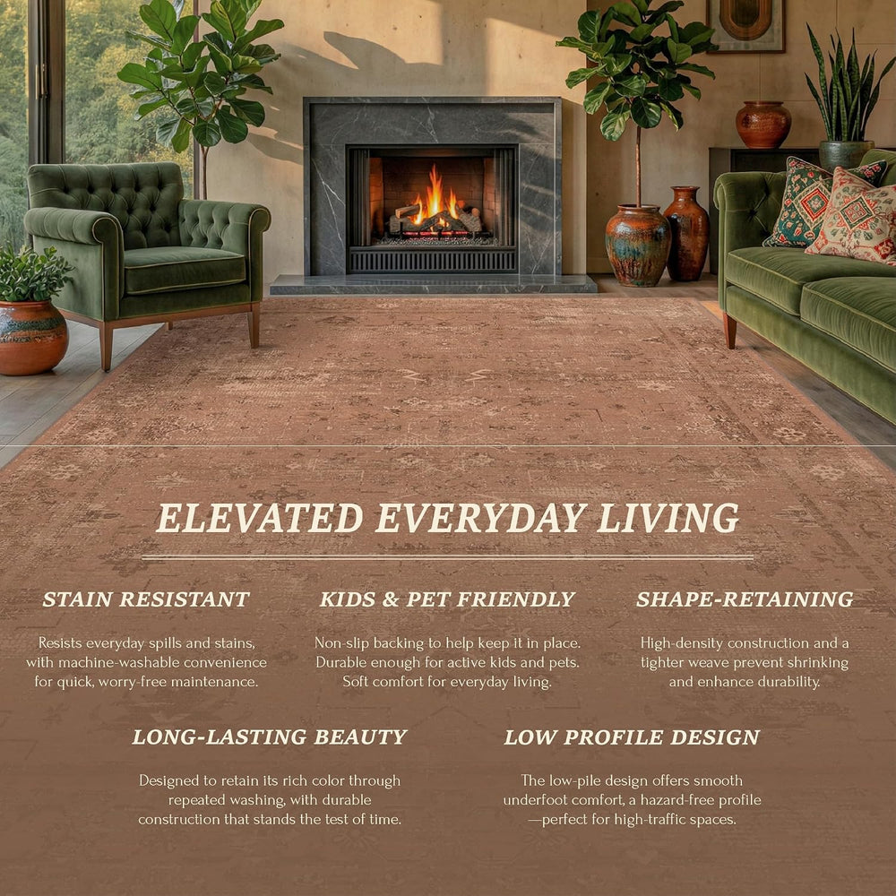 TALANOVA Terracotta 9x12 Washable Area Rugs for Large Living Room, Non-Slip L...