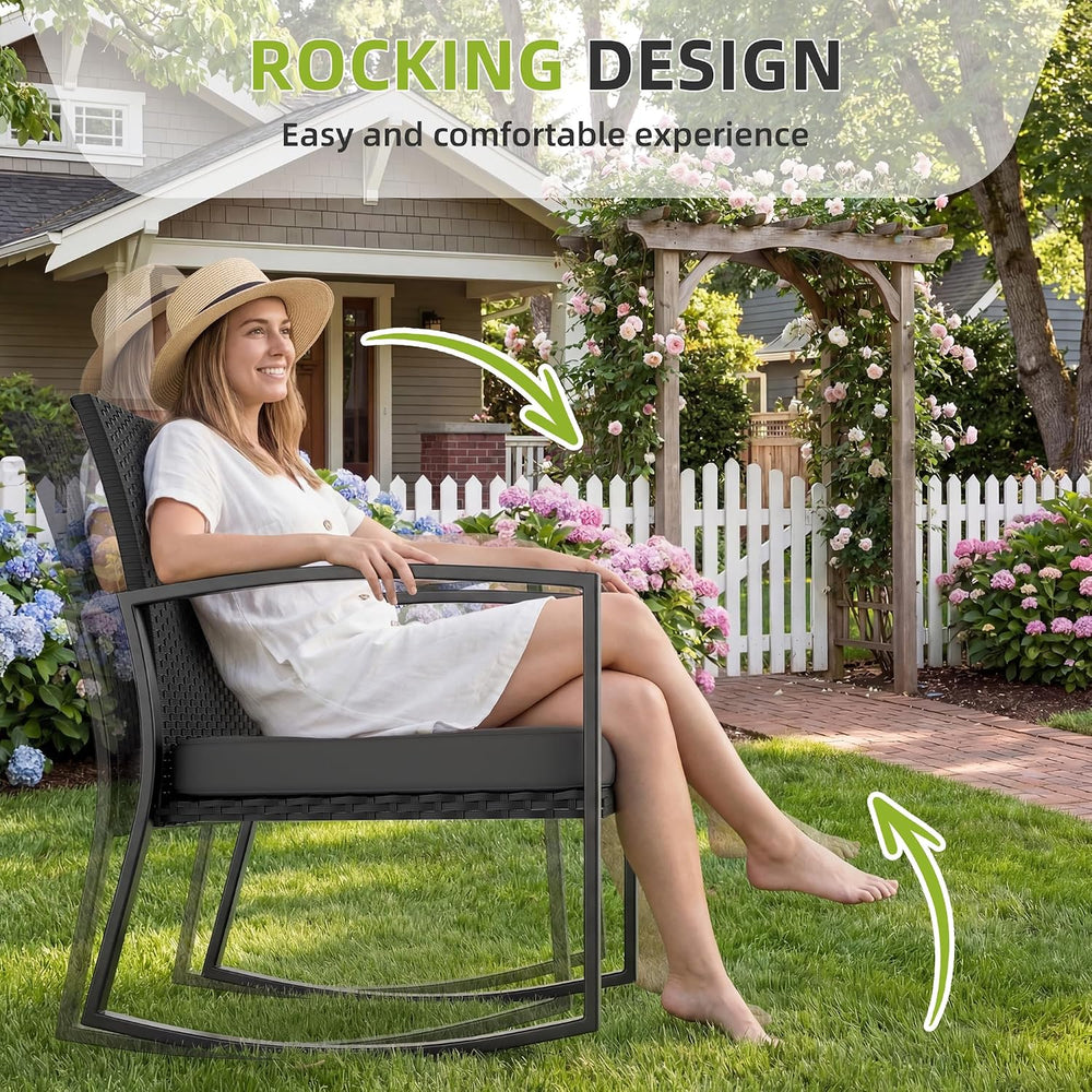 3 Pieces Outdoor Patio Set -Wicker Rattan Chair Conversation Set with Glass T...