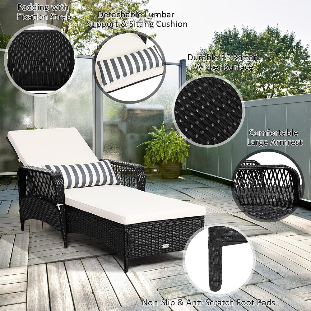 Tangkula Wicker Chaise Lounge Outdoor, Patio Rattan Reclining Chaise with 6-G...