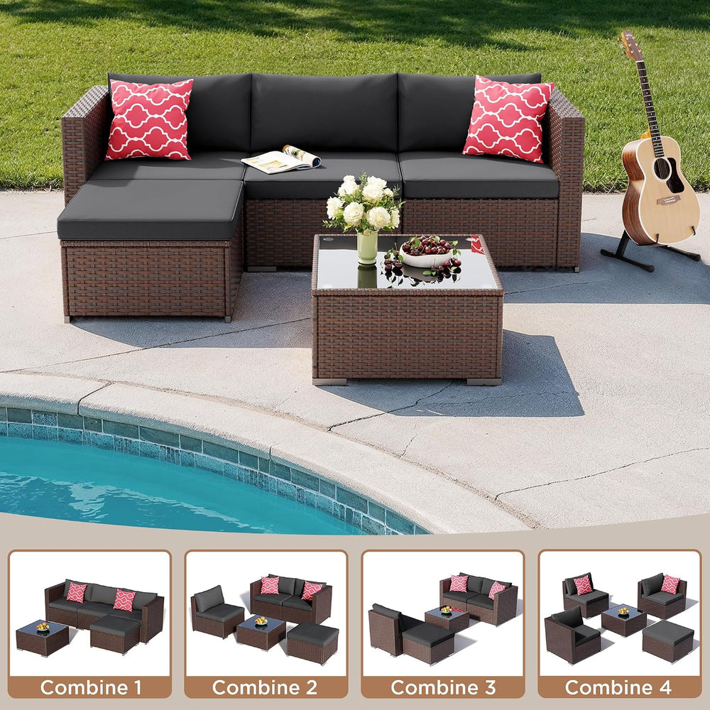 Aiho 5 Pieces Patio Furniture Sets, All-Weather PE Rattan Outdoor Patio Furni...