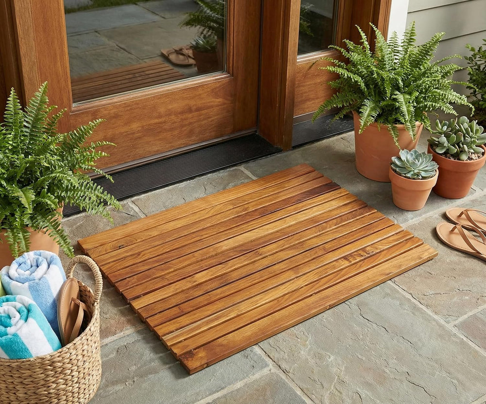 Bare Decor Cosi String Spa Shower Mat in Solid Teak Wood Oiled Finish, Large:...