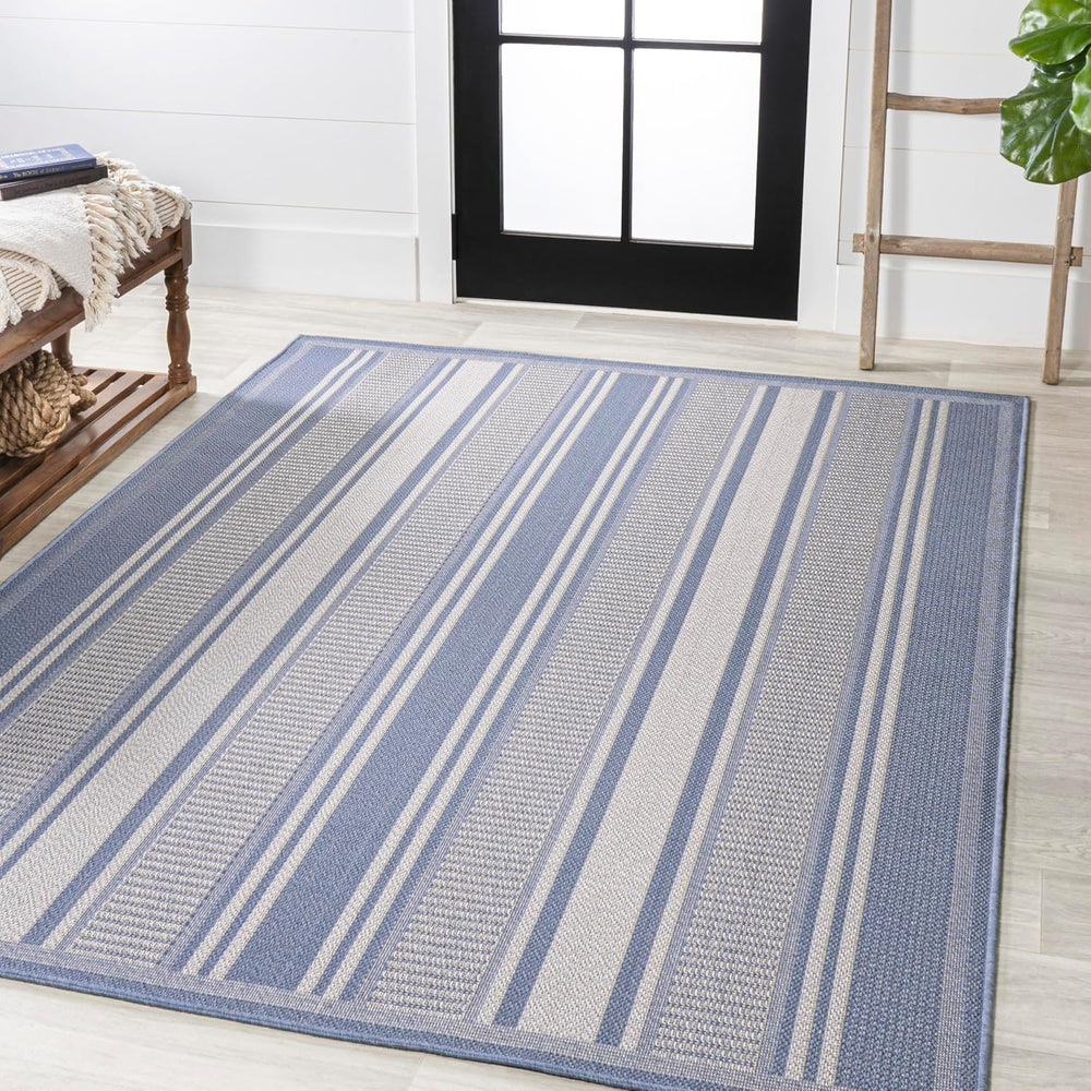 JONATHAN Y Double Stripe Indoor Outdoor Area Rug 3X5 Blue/Light Gray, Haynes ...