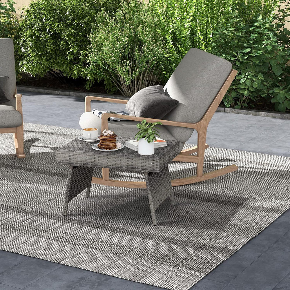 RELAX4LIFE Patio Rattan Side Table - Folding Coffee Table with Premium Brown ...