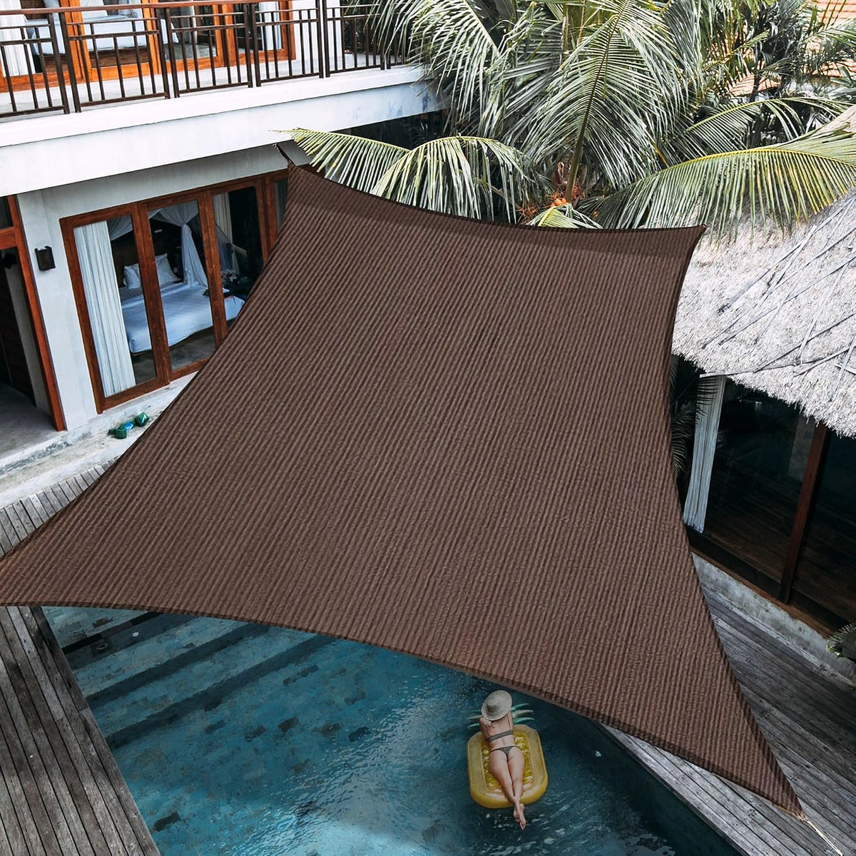 12' x 16' brown rectangle sun shade sail, main product view