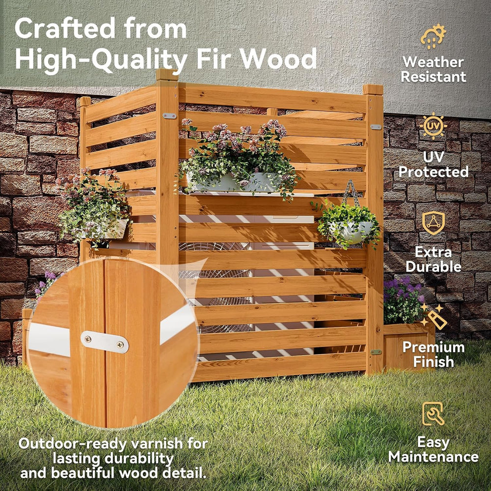 Aoxun Air Conditioner Fence, 3-Panel Wood Privacy Screen with Planter Box