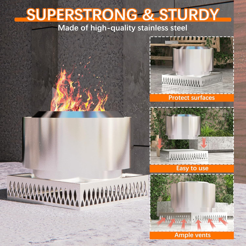 Stainless Steel Fire Pit Base for Surface Protection, X24 (25.6 Inch) Metal F...