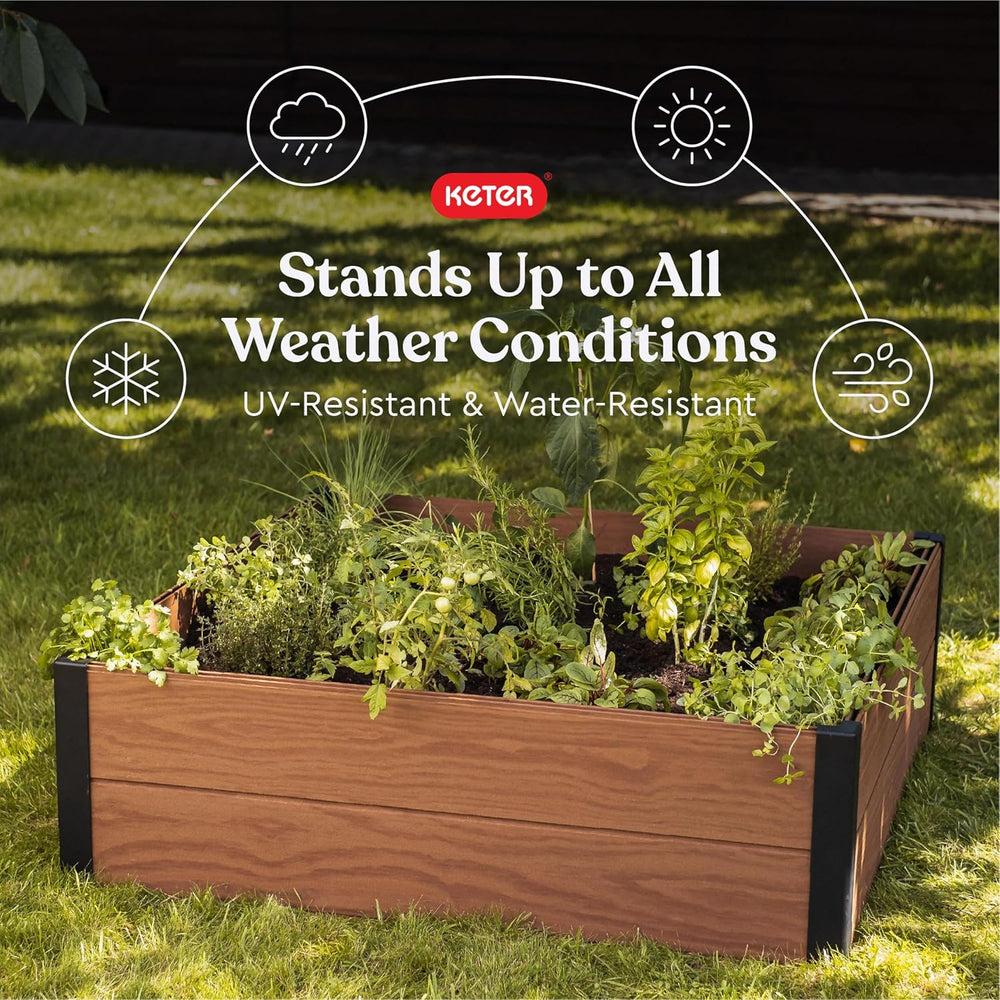 Keter 48" X 48" inches Wood Look Raised Garden Bed, Durable Outdoor...