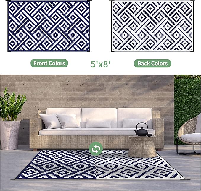GENIMO 5x8 Outdoor Rug Waterproof, Reversible Mats, Area Rug, Plastic Outside...