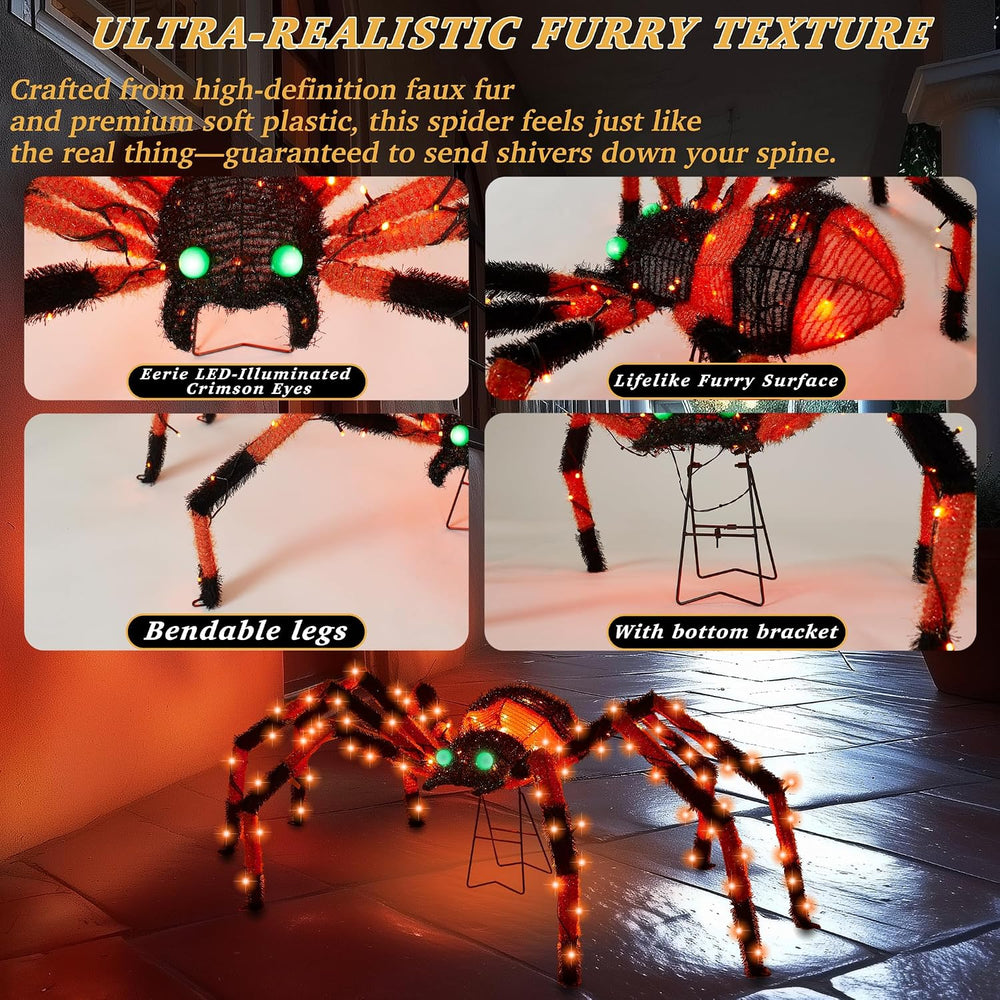 4.2Ft Giant Spider Halloween Decorations Outdoor 52" Light Up Spider wit...