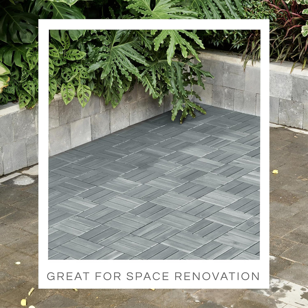 THYOI Premium Deck Tiles, 10 Pcs Patio Flooring - Grey - Crossed Pattern