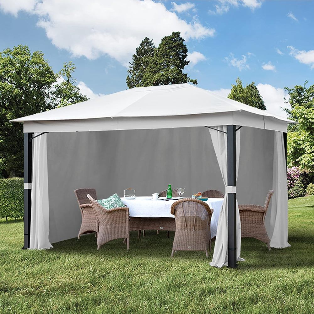 TOOLPORT 10x13 ft Gazebo with 4 Curtains, Gray