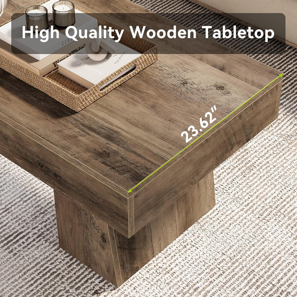 LITTLE TREE Farmhouse Coffee Table, 47 Inches Wooden Rectangular Accent Cente...