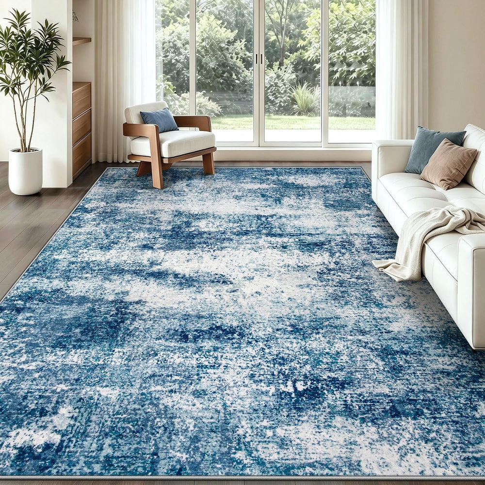TENGTENGLINK 6x9 Area Rugs for Living Room, Washable Abstract Rug, Blue
