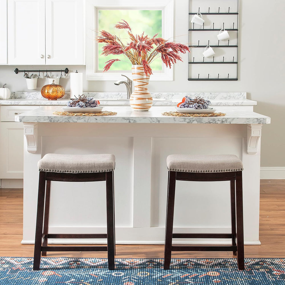 Linon Harper Beige & Dark Walnut 24" Counter Stool, Beige/Dark Walnu...