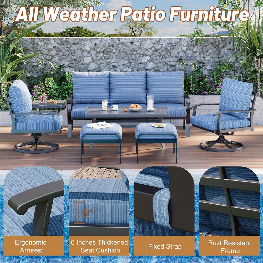 HOMREST Patio Furniture Sets 7 PCS Outdoor Metal Conversation Sets, 360 Degre...