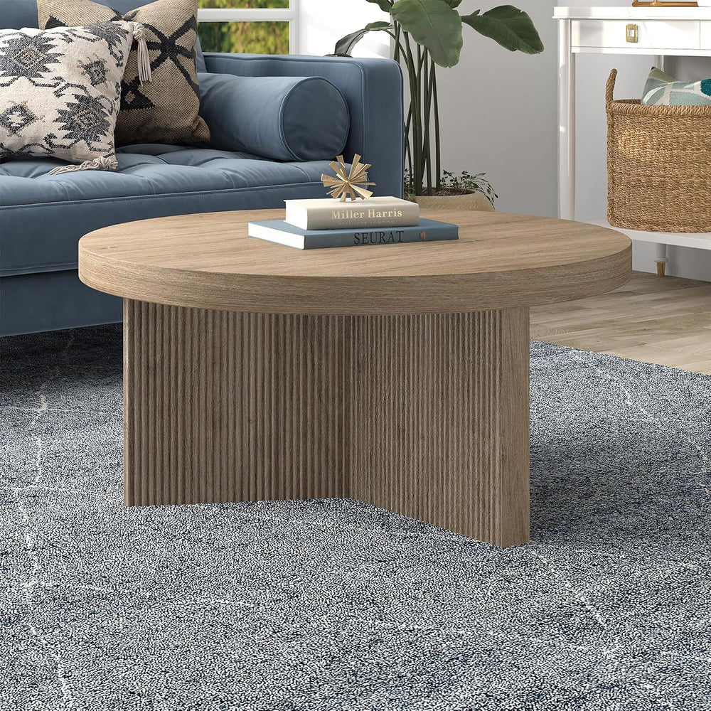Henn&Hart 32" Scandinavian Fluted Coffee Table, Weathered Gray