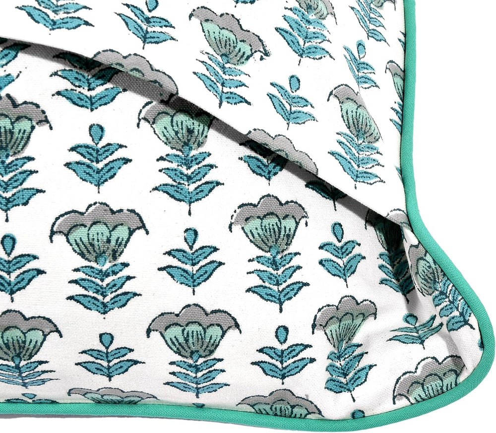 Ridhi Aquamarine Blue Block Print Cotton Pillow Cover 16x16 Inch Set of 2