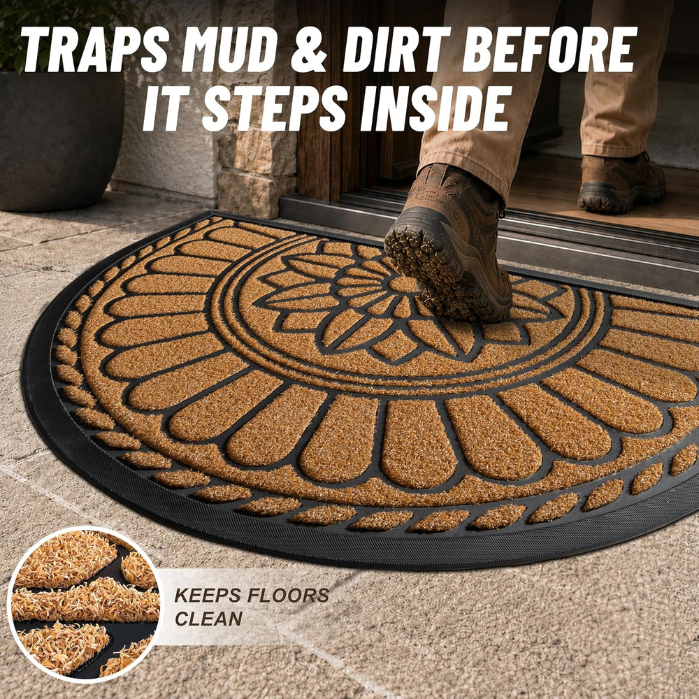 Mibao Half Round Door Mat, 23.5"x35.5", Yellow, Non-Slip Welcome En...