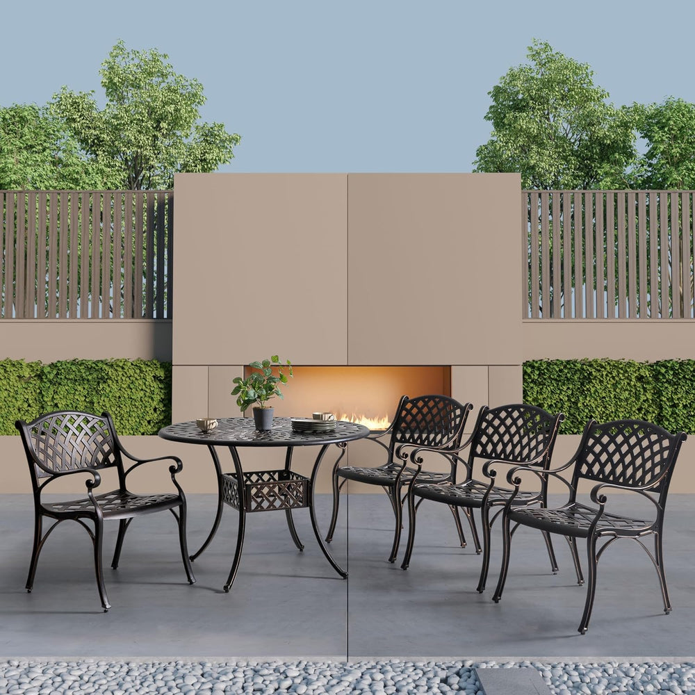 NUU GARDEN Cast Aluminum Patio Dining Chairs with Armrests for Indoor Outdoor...