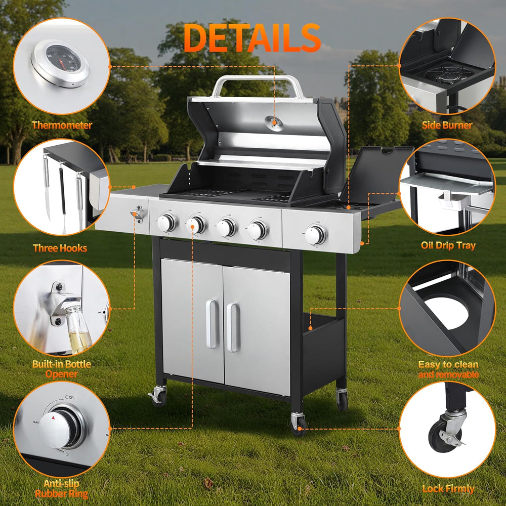 Propane Gas Grill 4 Burner Griddle & Grill Combo, 49,000 BTU Outdoor BBQ ...