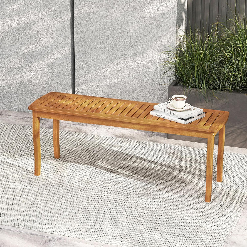 Tangkula Acacia Wood Outdoor Bench, 47" 2-Person Patio Dining Bench with...