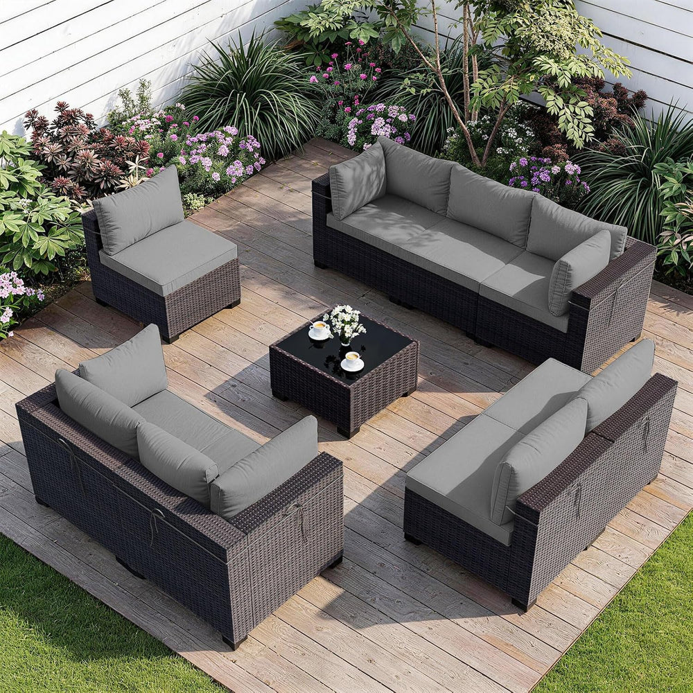 ALAULM Patio Furniture Set with Coffee Table, 9 Pieces Outdoor Sectional with...
