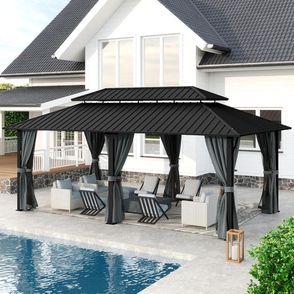 HAPPATIO 12' x 20' Outdoor Hardtop Gazebo, Aluminum Gazebo with Doubl...