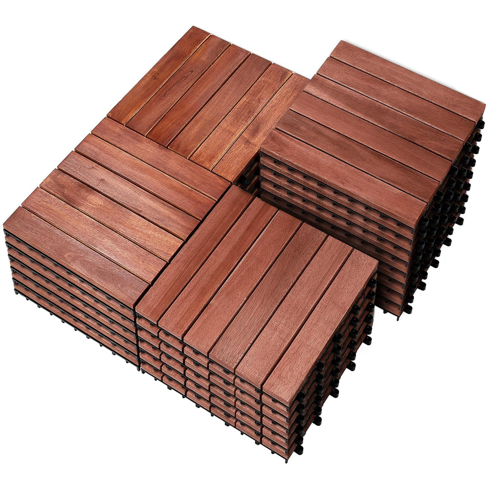 PrimeZone 27 PCS Solid Acacia Wood Interlocking Patio Deck Tiles Outdoor