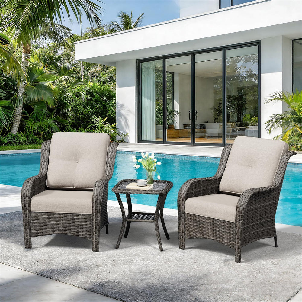 3 Pieces Outdoor Wicker Patio Furniture Set - Patio Chairs Set with Thickened...
