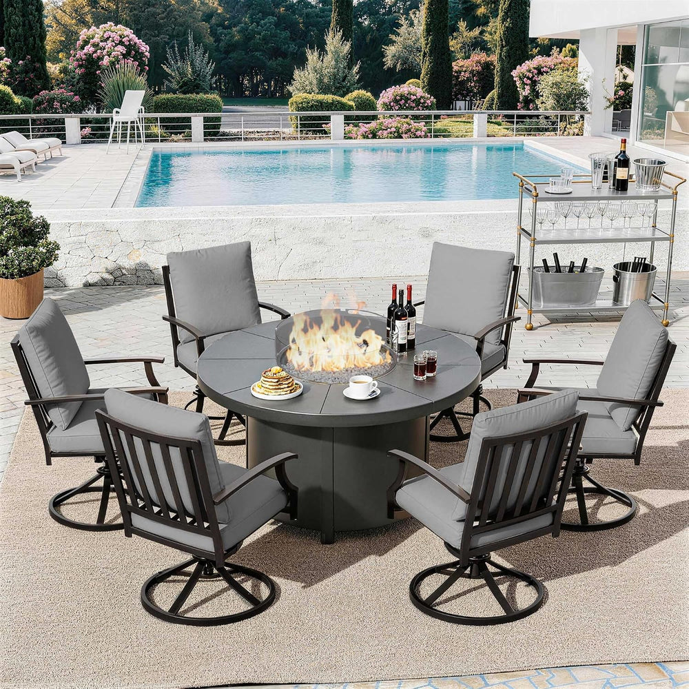 7 Piece Metal Outdoor Patio Furniture Set with 48"/55000 BTU Round Fire ...