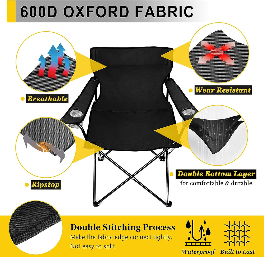 Joyfair Camping Chairs for Lawn & Beach, Large for Adults, Black