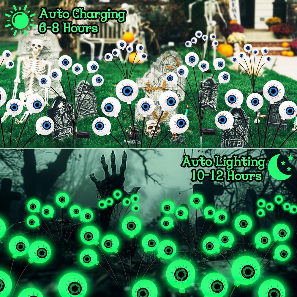 Kohlrabi Halloween Decorations Outdoor, 4 Pack 24 LED Solar Scary Eyeball Swa...
