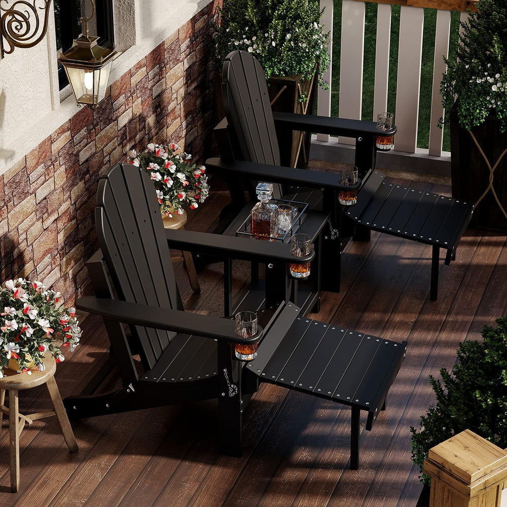 Sundale Outdoor Folding Plastic Adirondack Chair with Footrest 2 Cup Holder o...